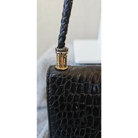 Brighton Leather Croc Embossed Crossbody Shoulder Bag Women Brown Black - Picture 4 of 14